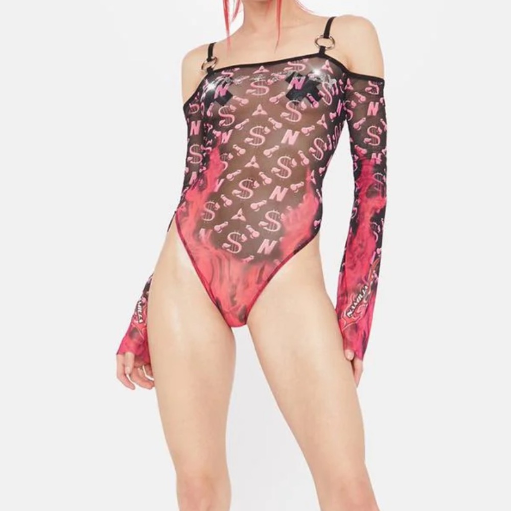 Namilia Flame Monogram Off Shoulder Bodysuit
